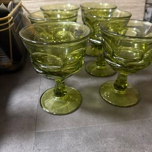 Green Glass Goblet Set - Elegant Olive Desert Bowl